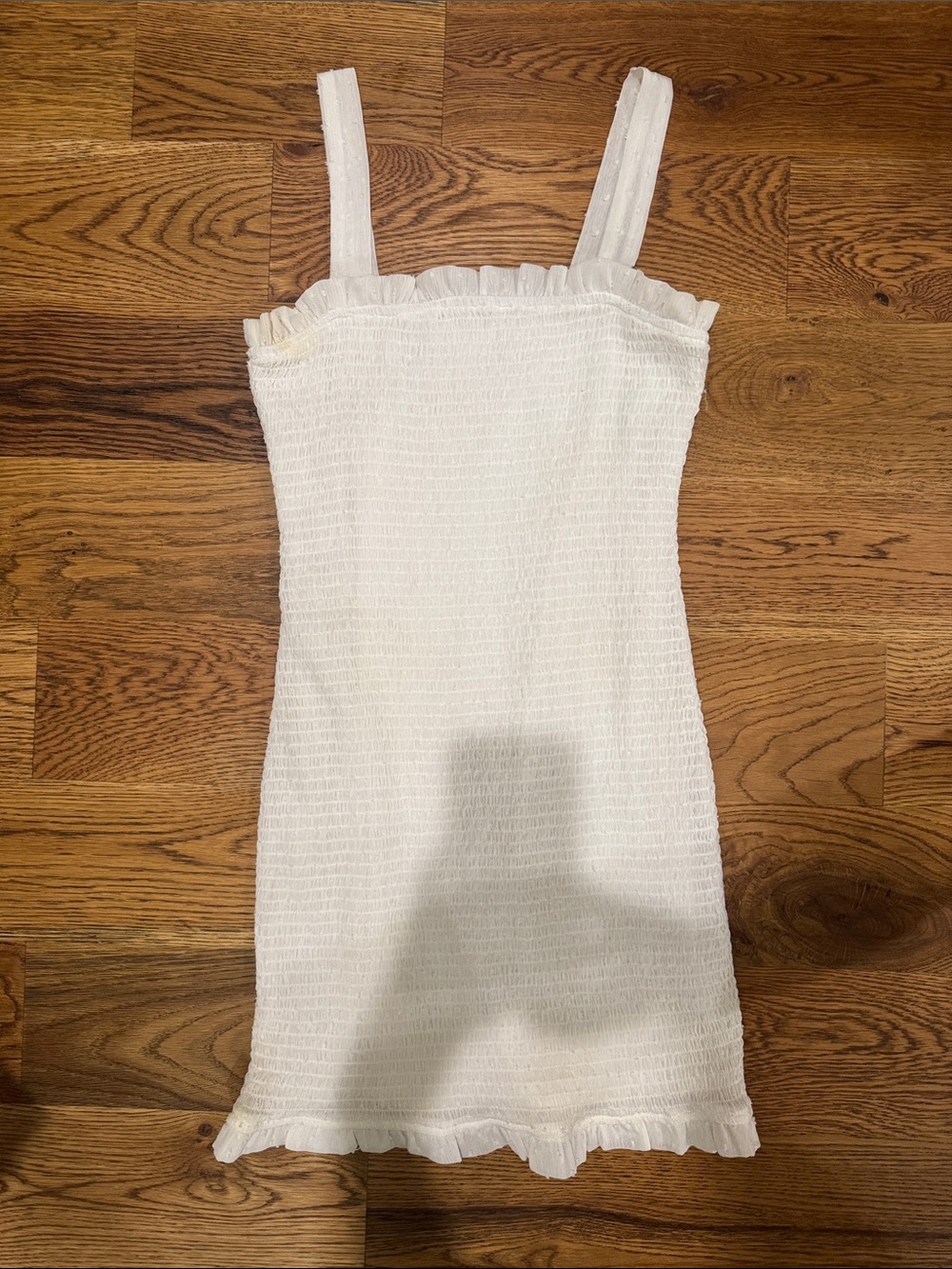Sadie and Sage White Smocked Ruffle Strap Mini Dress